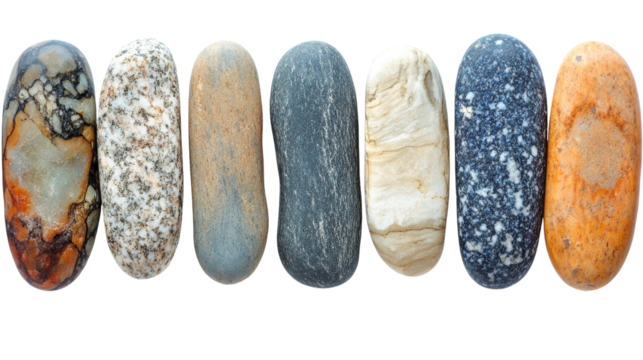 A vibrant collection of uniquely shaped pebbles showcasing natural colors and textures