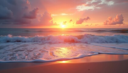 Fototapeta premium Sunsets golden glow meets the oceans embrace