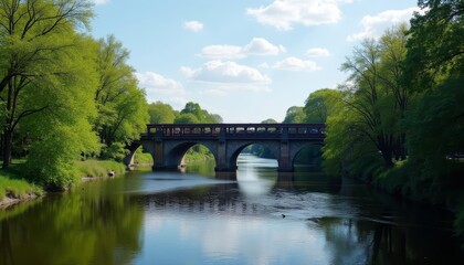  Tranquil River Scene with Bridge and Trees