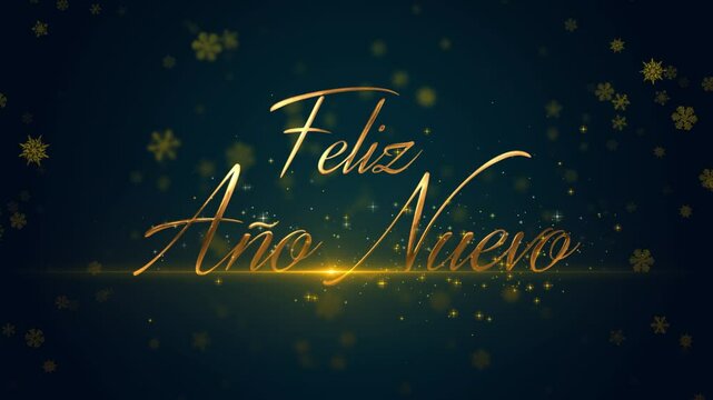Feliz A&ntilde;o Nuevo - Happy New Year Golden Greetings Text in Spanish Blue Background