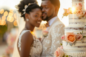 Naklejka premium Romantic best day Just Married couple celebration wedding Day, Generative AI illustration photo