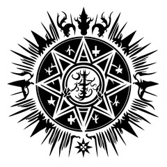 Fototapeta premium Pentacles and Transmutation Magic Circles – Perfect for Occult Designs, Ritual Work, or Fantasy-Inspired Art Projects. This Detailed Illustration Brings Ancient Alchemical Symbols and Arcane Geometry