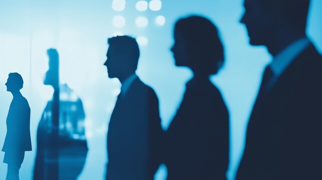 Silhouettes of three professionals against a blue background, creating an enigmatic ambiance.
