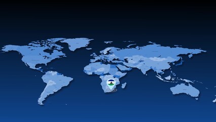 Obraz premium Lesotho location tracking on earth map