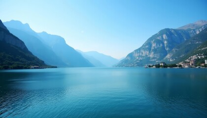 Obraz premium Tranquil mountain lake under clear blue sky