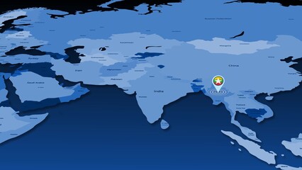 Myanmar location tracking earth map