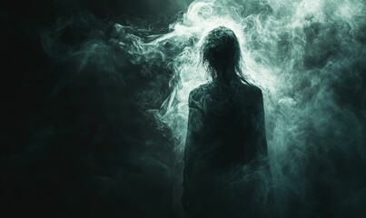 Obraz premium Silhouette of a figure in green smoke.