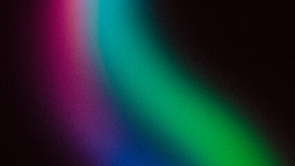 Dark color spot grainy backdrop design. Abstract pink purple blue green black color spots on dark noisy glowing gradient. Color wave shaped. cover, header, banner, poster