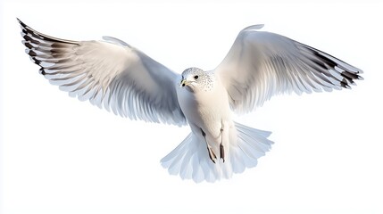 Fototapeta premium White seagull in flight with open wings against a white background
