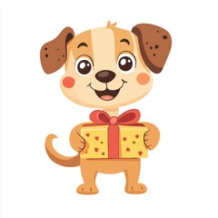 Obraz premium Cute dog holding a gift box isolated over white background.