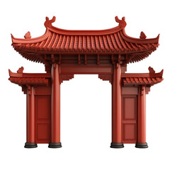 Fototapeta premium Traditional Chinese red gate with intricate designs, on a transparent background.