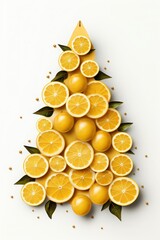 Creative lemon arrangement shaped like a christmas tree with fresh citrus slices