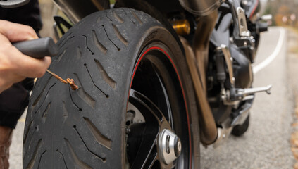Plug on a motorcycle tire