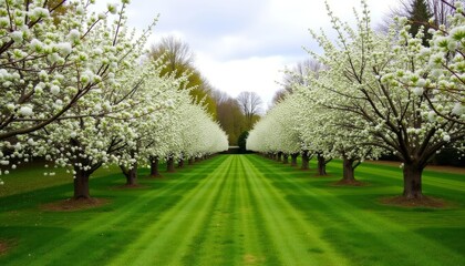 Fototapeta premium Ethereal blossoms lining a serene path