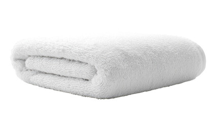 Soft and fluffy white towel neatly folded on a clean surface, perfect for relaxation after a bath
