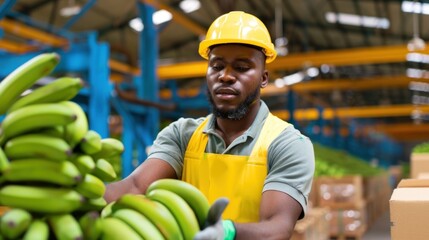 Banana sorting in industrial warehouse for agricultural processing and distribution