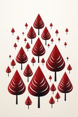 Stylized red pine trees on cream background