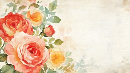 Obraz premium A lovely vintage roses frame set against an aged parchment background, perfect for invitations, letterheads, or decorative uses