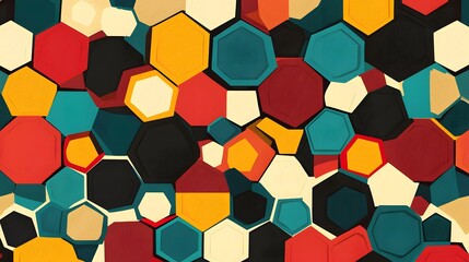 Obraz premium Abstract background with colorful hexagons in red, blue, and yellow colors