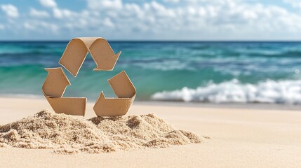 Naklejka premium Recycling symbol drawn in the sand on a beach