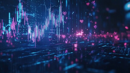 Obraz premium Neon Stock Data Visualization with Graphs