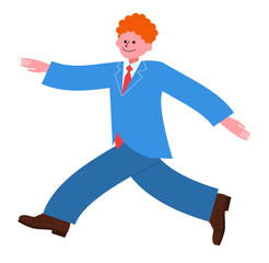 ご機嫌でスキップをするスーツを着た若い男性のイラスト
