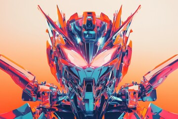 Mecha Robot Built from Head, Arms, Legs, and Weapons. Futuristic Gundam Gunpla Illustration