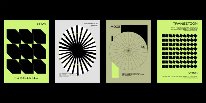 Posters with silhouette minimalistic basic figures, extraordinary graphic assets of geometrical shapes transition style. Modern minimalistic print.