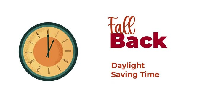 Fall Back. Set the clock to daylight saving time ends. Animation 4k with message