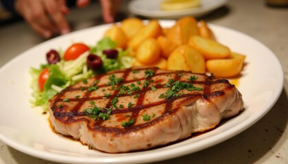  Delicious grilled fish with a side of fresh salad and roasted potatoes