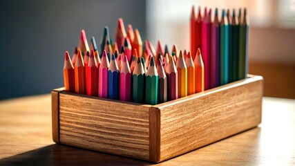 Fototapeta premium Colorful Geometry: A Box of Pencils in Architectural Perspective