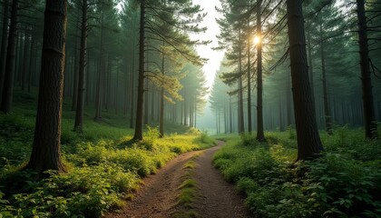 Obraz premium Exploring the serene path through the woods