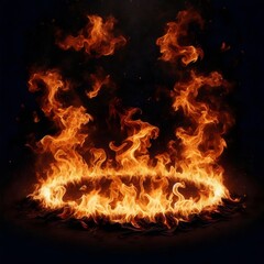 Fire and flames around the ring. Isolated on black background.