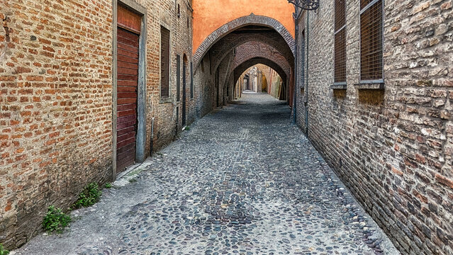 Via delle Volte of Ferrara in the medieval quarter. Emilia-Romagna. Italy.