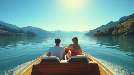 Young Couple Boat Ride Adventure