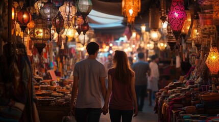 Naklejka premium Young Couple Walking in Market
