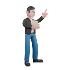 3D Singing Musician Model. A musician is memorizing a song while carrying a piece of paper. Cartoon Performer.