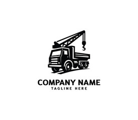 Vector crane truck logo design. Industrial logo. Construction heavy machine, truck mounted crane