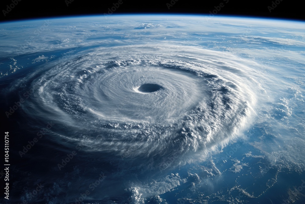 Wall mural hurricane forming over the earth creating swirling clouds