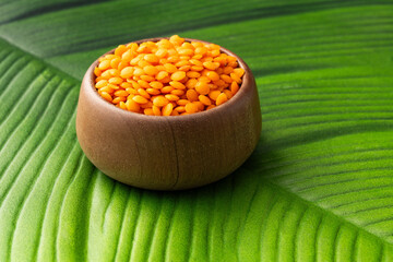 Bowl with raw red lentils - Lens culinaris.