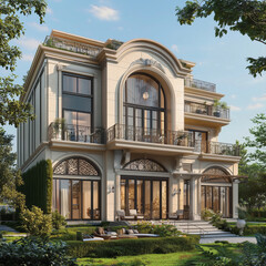 Fototapeta premium Beautiful Modern Luxury Mansion, Contemporary Architectural Design with Expansive Outdoor Space and High-End Features