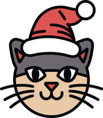 A cat with a red hat on its head