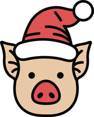 Fototapeta premium A pig wearing a red hat and a red santa hat