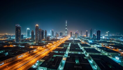 Fototapeta premium Bright cityscape at night illuminated by lights