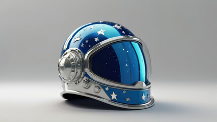 Fototapeta premium stunning space helmet featuring transparent visor that reflects starry sky, showcasing vibrant blue design adorned with silver accents. This helmet embodies spirit of exploration and adventure