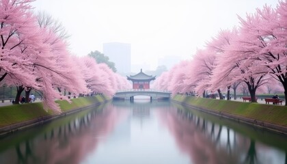  Ethereal beauty of a cherry blossomlined canal