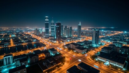 Obraz premium Bright city lights at night bustling urban landscape
