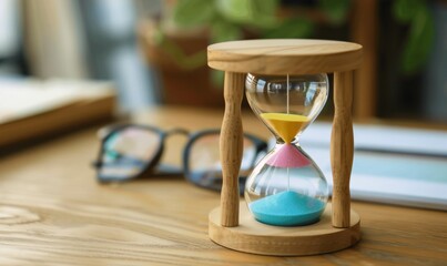 Elegant Wooden Hourglass with Colorful Sand