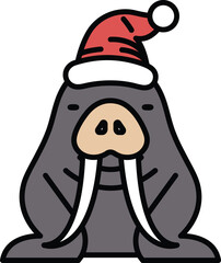 A cartoon of a walrus wearing a Santa hat
