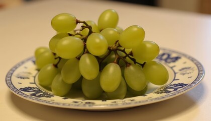  Fresh green grapes on a plate ready to be enjoyed